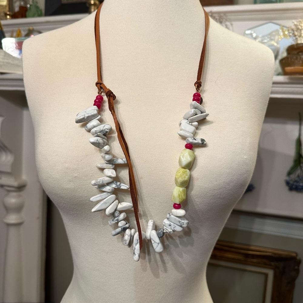AH Design co. stone and rawhide Bohemian 30” Necklace